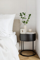 Home decor in bedroom interior design in Scandinavian style