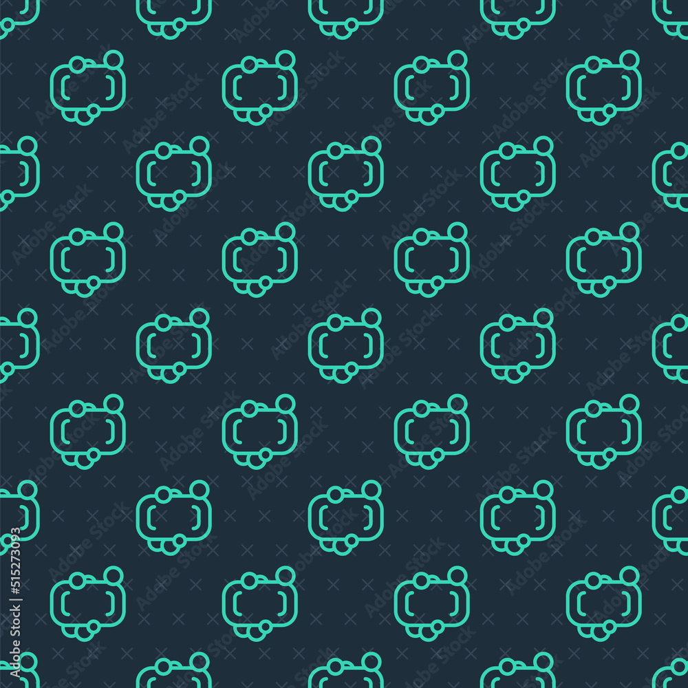 Poster green line bar of soap icon isolated seamless pattern on blue background. soap bar with bubbles. vec