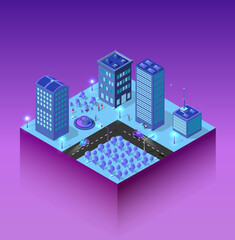 Fototapeta premium Module quarter area of the smart city night ultraviolet blue
