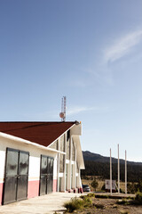 Cabin between mountains.