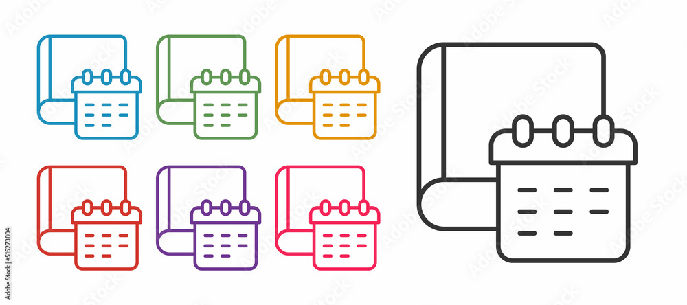 Poster set line daily paper notepad icon isolated on white background. set icons colorful. vector
