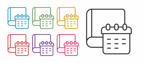 Set line Daily paper notepad icon isolated on white background. Set icons colorful. Vector