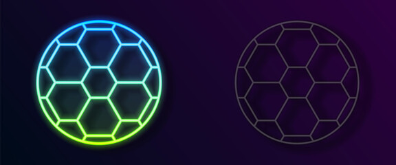Obraz premium Glowing neon line Soccer football ball icon isolated on black background. Sport equipment. Vector