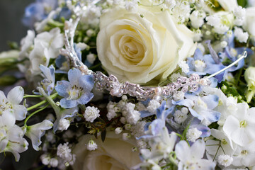 white lilac flowers with tiara