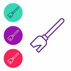 Set line Witches broom icon isolated on white background. Happy Halloween party. Set icons colorful. Vector