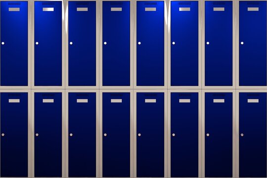 Blue metalic locker. 3D Render