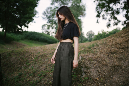 Long haired woman in the park