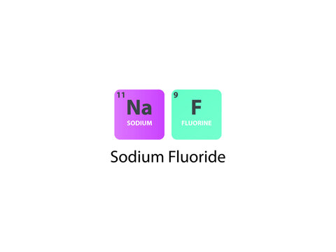 NaF Sodium Fluoride molecule. Simple molecular formula consisting of  Sodium, Fluorine  elements. Chemical compound simplified structure on white background.