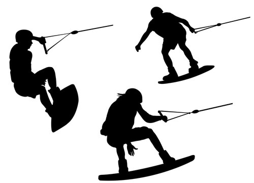 Wake Boarding Silhouettes - Vector.