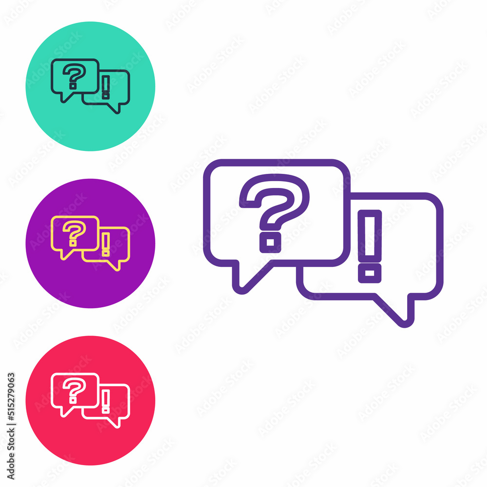Poster set line speech bubbles with question and answer icon isolated on white background. q and a symbol. 