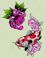 peony and koi fish tattoo elements