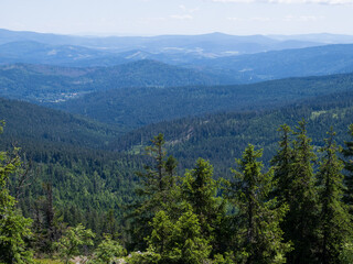 View of the mountain peaks of the Bavarian Forest.