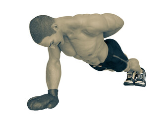 boxer cartoon doing puch ups in a white background © DM7