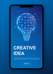 Light bulb 3d polygonal symbol for UI, UX design template. Low poly Idea illustration for mobile app design. Innovation illustration concept.