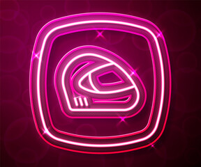 Fototapeta premium Glowing neon line Racing helmet icon isolated on red background. Extreme sport. Sport equipment. Vector