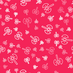 White line Medieval poleaxe icon isolated seamless pattern on red background. Vector