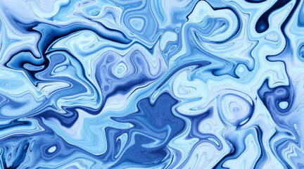 Liquid paint marbling effect. Blue abstract background