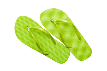 Green flip flops isolated on white background. Top view