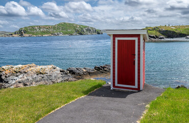 Outhouse at Bay Roberts with Fergus Island in the background