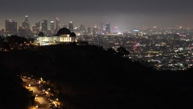 Fourth of July fireworks over Griffith Observatory in Los Angeles