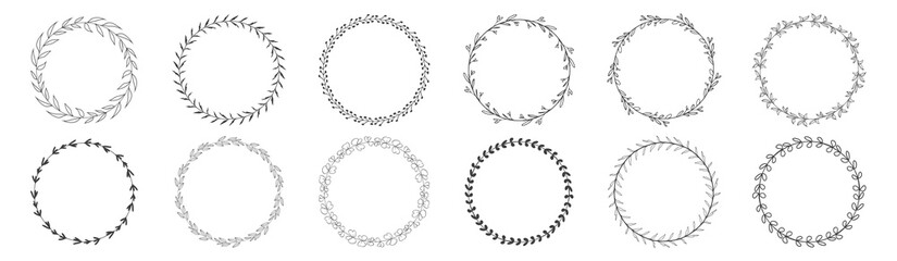 Collection of circle frame leaf wreath element decorative design for invitation card template