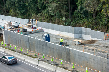Construction area beside freeway