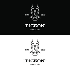 Pigeon white spread wings pose in retro vintage classic style logo design