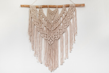 threads in  style of macrame on a white background