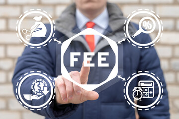 Concept of fee. No commission, zero commission, low payment percentage. No hidden fees. Commissions...