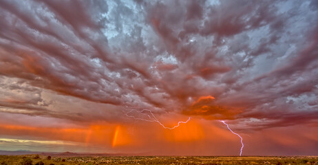 Fiery sunset with lightning in Chino Valley AZ