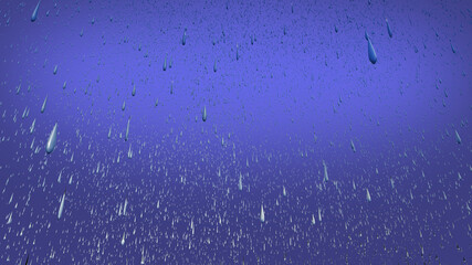 Abstract rain background. Rain texture, 3d render. Falling water drops on a blue background.