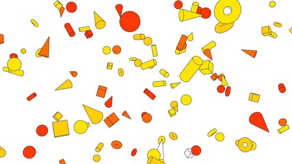 Toon yellow geometric objects on white background.
3DCG confetti illustration for background.
