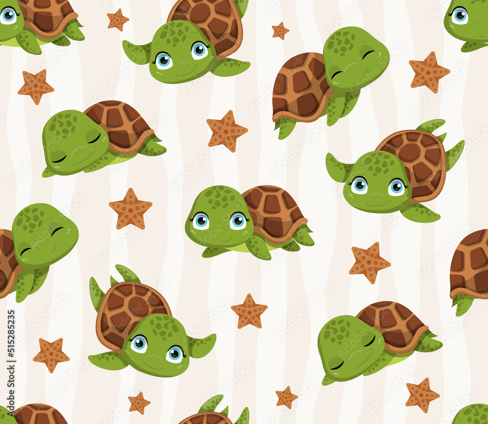 Aufkleber turtles seamless pattern. repeating image for printing on childrens bedding. representatives of unde