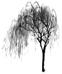 水墨画技法で描いた柳の木 © kouki