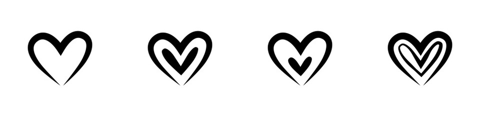 Conjunto de corazones negros de diferentes estilos