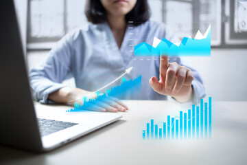 Trader technology business finance and investment ideas, stock market investment funds and digital assets, investors analyze financial data, stock charts and forex trading, business finance background