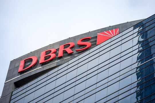 TORONTO, CANADA - NOVEMBER 14, 2018:  DBRS logo on their main office in Toronto, Ontario. DBRS is a Canadian Credit Rating Agency (CRA) spread worldwide.