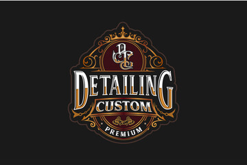 Car detailing custom logo design retro badge baroque luxury element  polish coating service
