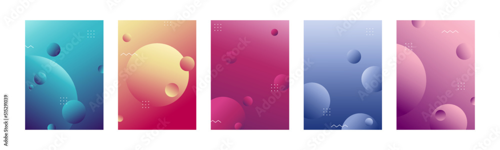 Aufkleber Set of abstract bubbles background with pastel gradient color. Round gradient templates with soft texture and light colors. Applicable for design cover, social media, wallpaper, poster and more