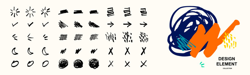 set of abstract line design elements. big bundle of ink brush stroke vector illustration. big collection of stroke element on isolated background.