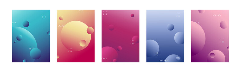 Set of abstract bubbles background with pastel gradient color. Round gradient templates with soft texture and light colors. Applicable for design cover, social media, wallpaper, poster and more