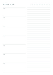 Note, scheduler, diary, calendar planner document template illustration. Weekly plan.