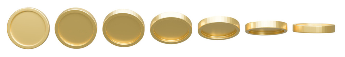 Collection of golden coin in different shape on white background. 3d rendering illustration.