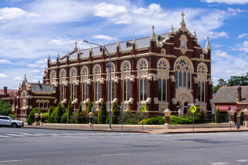 Facade of the Sacred Heart Catholic church, Temora, NSW, Australia