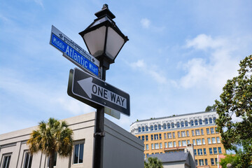 Cityscape of the historic French Quarter residential district in Charleston, South Carolina