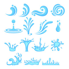 Set of blue water vector illustration element, background, frame, effects, layout. Vector eps 10. Cartoon of water.