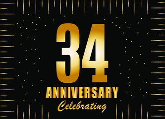 Anniversary celebrating 34 years. Luxury decorative vector with gold for special anniversary date.