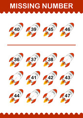 Missing number with Rocket. Worksheet for kids