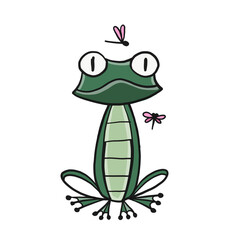 Little funny frog with fly. Isolated on white background. Cartoon for your design