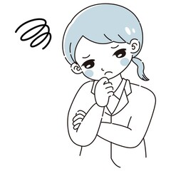 考え事をしている白衣を着た女性のイラスト